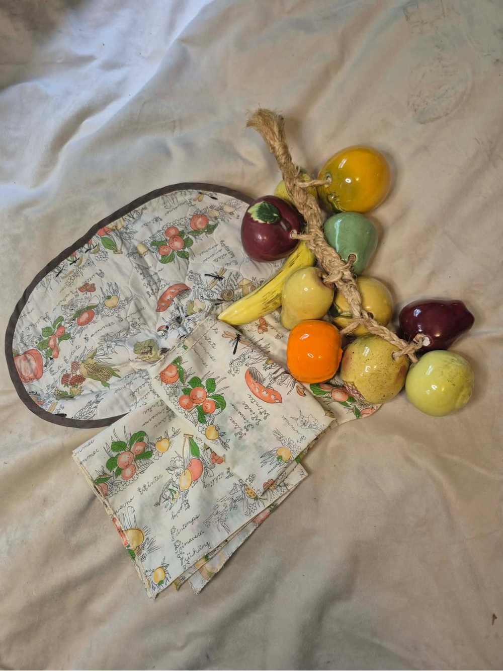 Vintage Farmhouse Wall Decor Hanging Fruit & Retro Napkins Cottagecore Decor